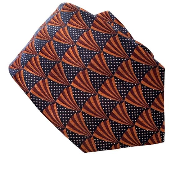 Ted Baker 100% silk twill geometric shell polkadot print tie orange blue 3.25" w - Picture 1 of 5